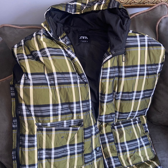 Green plaid sleeveless cape puncho jacket - Picture 1 of 7